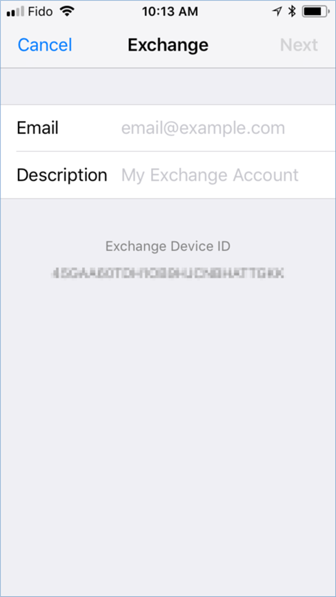 iOS Account Mail Address Panel