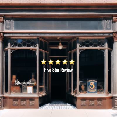 5 star review on store front