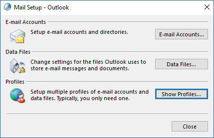 Mail Setup properties dialogue window