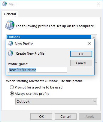 Enter profile name text box overlay input box